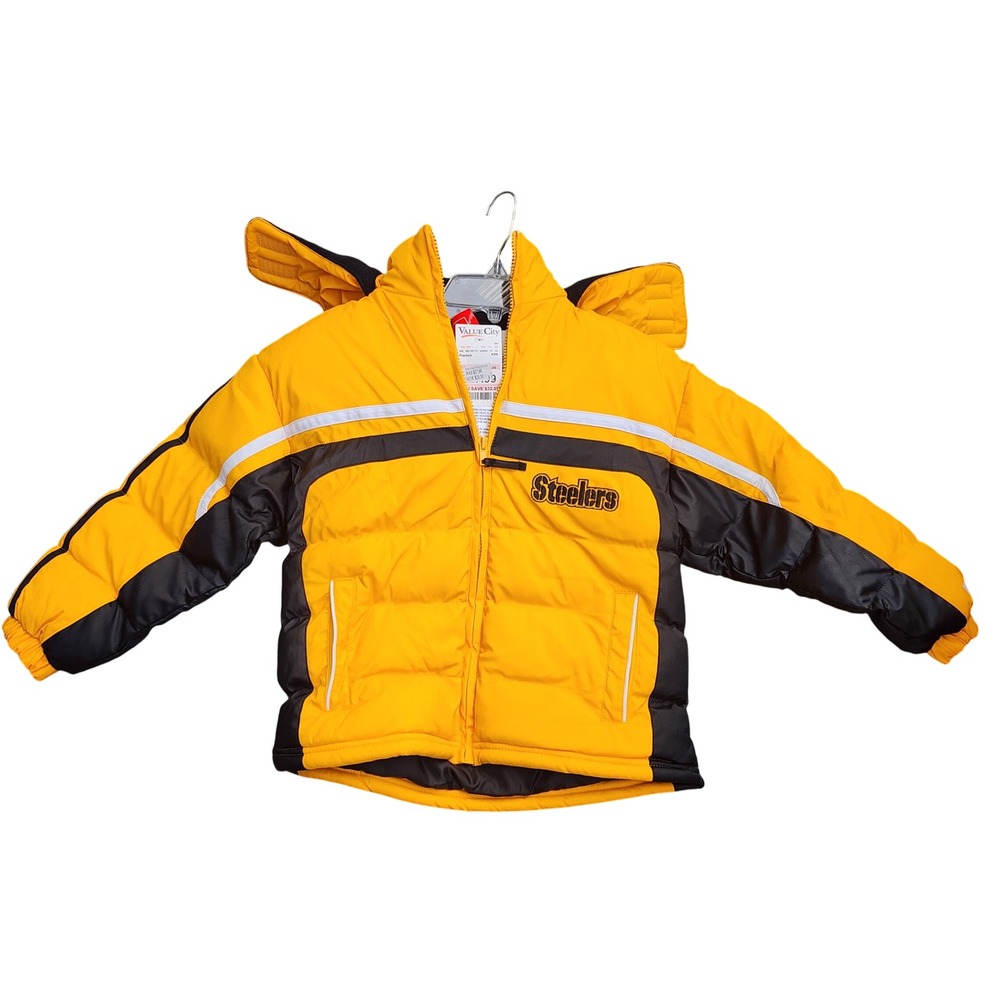 2007 Reebok NFL Pittsburgh Steelers Kids Puffer Jacket Yellow Black Size M 5-6